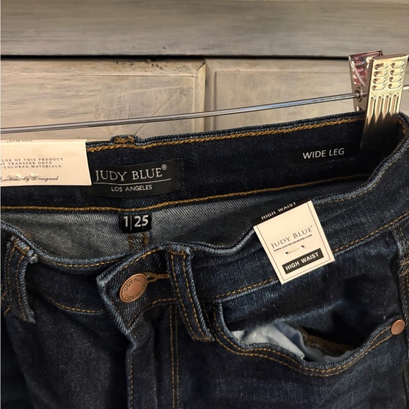 Judy Blue Dark High Rise Wide Leg Jeans Cropped Stretch Flattering Tummy Control - Picture 9 of 11